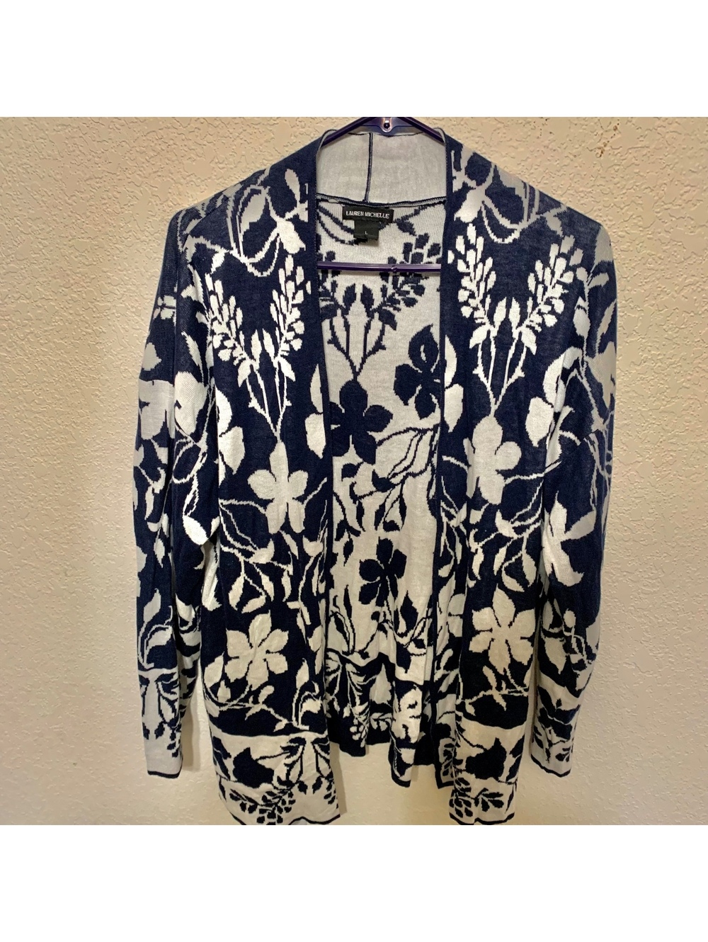 Lauren Michelle navy and white floral cardigan size L